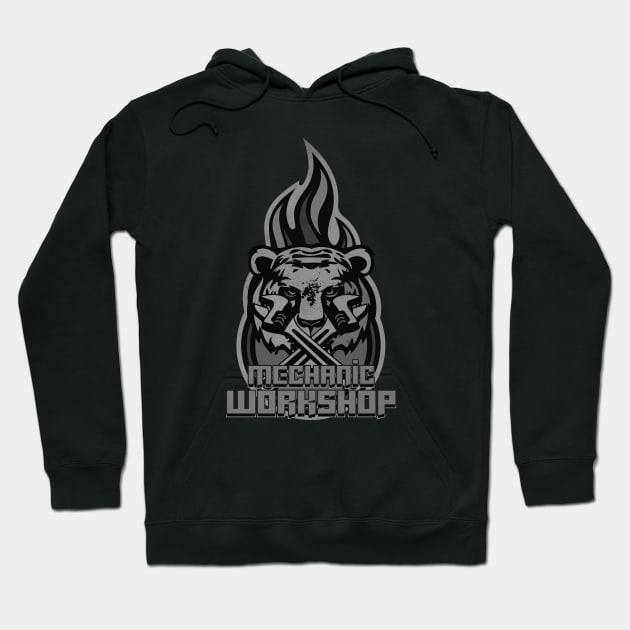 Gray Mechanic Workshop Tiger Hoodie by CTShirts